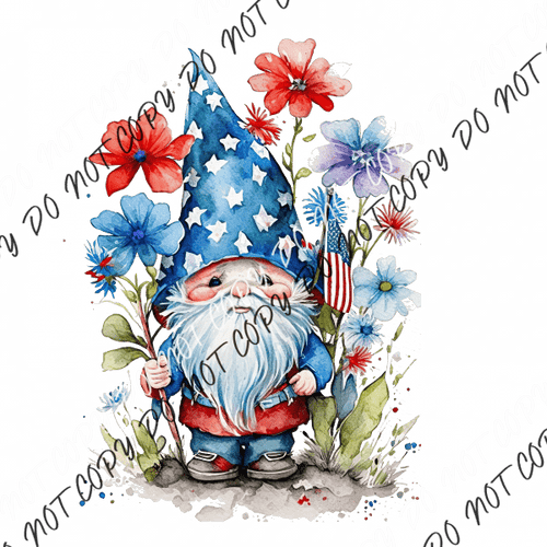 Gnome With Flowers 4Th Of July Watercolor Dtf Transfer