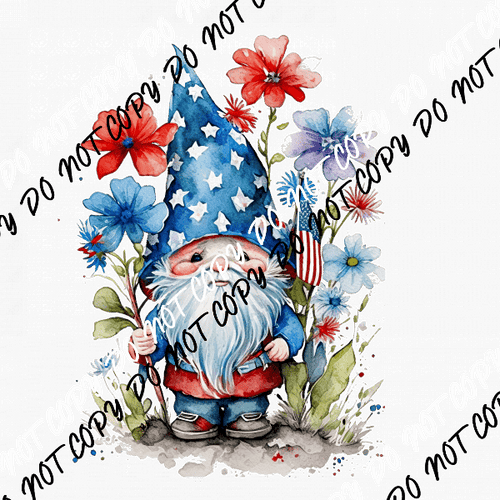 Gnome with Flowers 4th of July Watercolor DTF Transfer - We Print U Press DTF Transfers