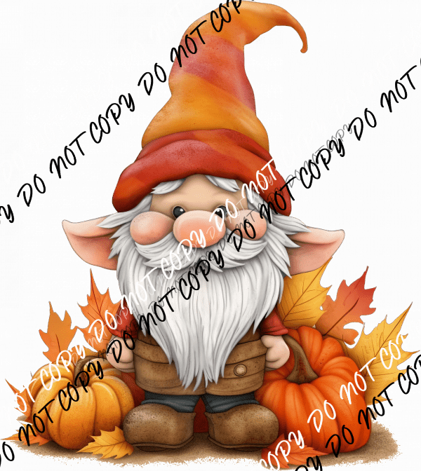 Gnome with Pumpkins Watercolor DTF Transfer - We Print U Press DTF Transfers