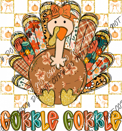 Gobble Gobble Turkey Faux Gold DTF Transfer RTP DTF Transfers
