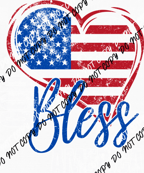 God Bless America Patriotic Heart DTF Transfer - We Print U Press DTF Transfers