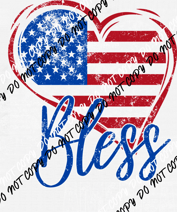 God Bless America Patriotic Heart DTF Transfer - We Print U Press DTF Transfers