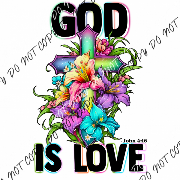 God Is Loved Colorful Cross Dtf Transfer