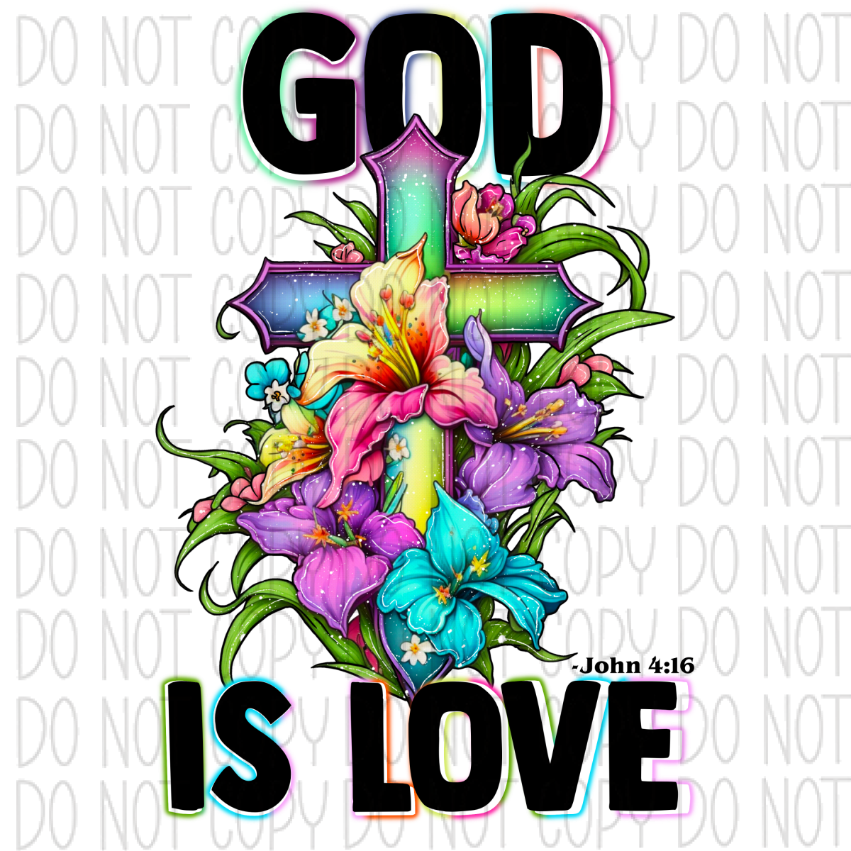 God Is Loved Colorful Cross Dtf Transfer