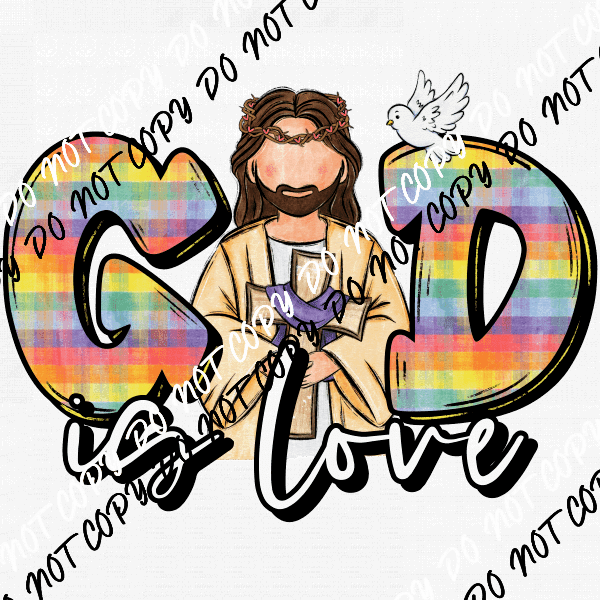 God is Love with Cross and Dove DTF Transfer (See Skin Tone Color Options) - We Print U Press DTF Transfers