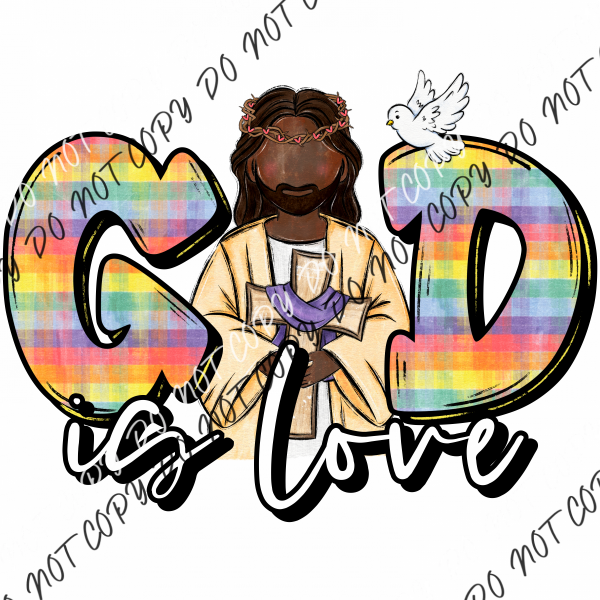 God Is Love With Cross And Dove Dtf Transfer (See Skin Tone Color Options) Pocket Size 3 / Dark Rtp