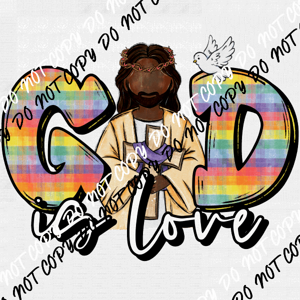 God is Love with Cross and Dove DTF Transfer (See Skin Tone Color Options) - We Print U Press DTF Transfers
