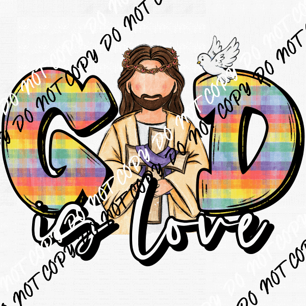 God is Love with Cross and Dove DTF Transfer (See Skin Tone Color Options) - We Print U Press DTF Transfers