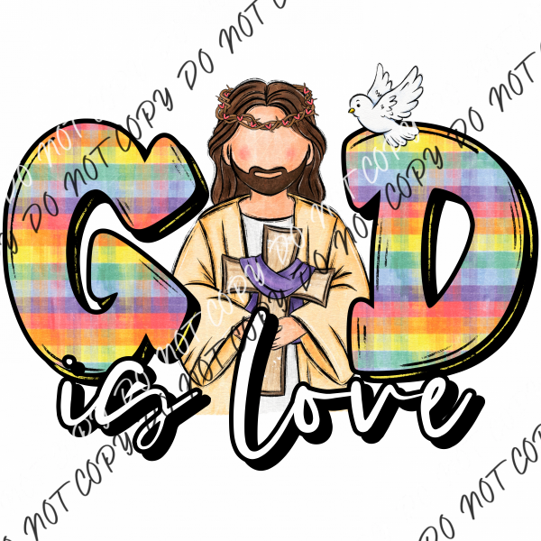 God Is Love With Cross And Dove Dtf Transfer (See Skin Tone Color Options) Pocket Size 3 / Light Rtp