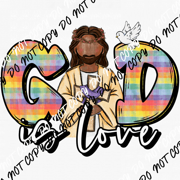 God is Love with Cross and Dove DTF Transfer (See Skin Tone Color Options) - We Print U Press DTF Transfers