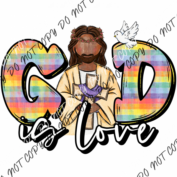 God Is Love With Cross And Dove Dtf Transfer (See Skin Tone Color Options) Pocket Size 3 / Medium