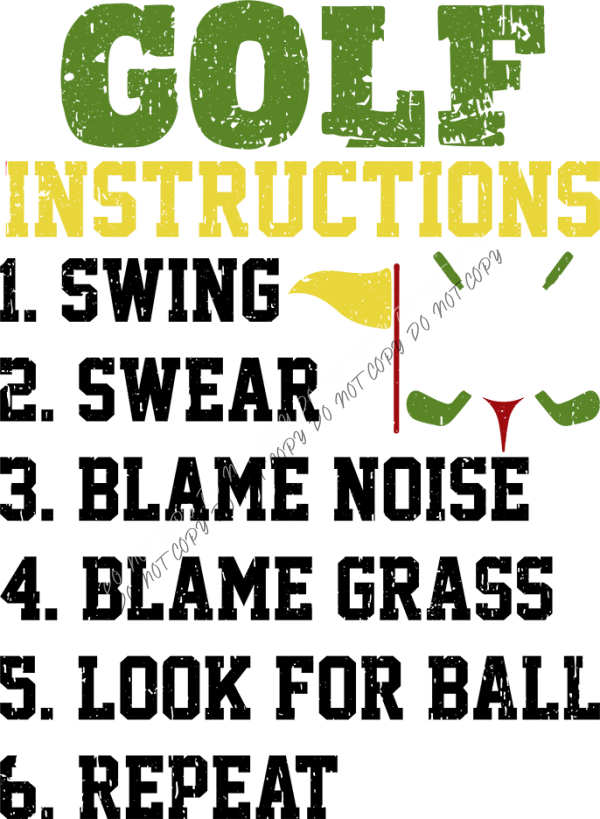 golf instructions funny dtf transfer