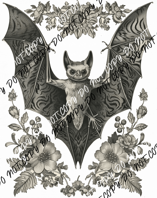 Gothic Floral Bat DTF Transfer - We Print U Press DTF Transfers