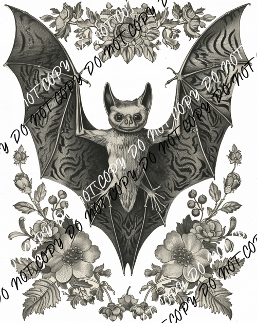 Gothic Floral Bat DTF Transfer - We Print U Press DTF Transfers