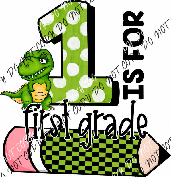 Grade 1-5 Dinosaur Green Dtf Transfer (See Options) Infant 5” / First Rtp Transfers