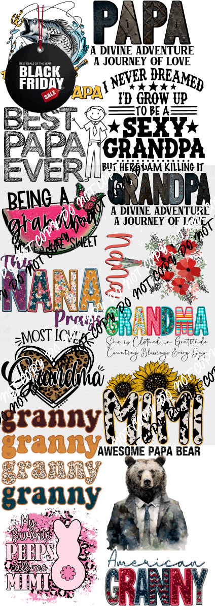Grandparents Premade Bundle Gang Sheet - We Print U Press DTF Transfers