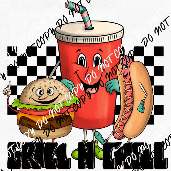 Grill and Chill Hotdog Burger Drink DTF Transfer - We Print U Press DTF Transfers