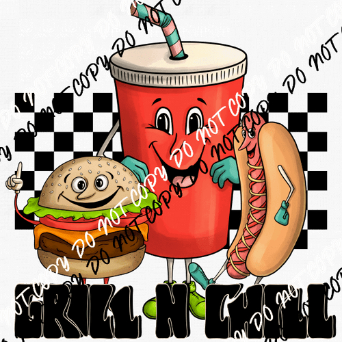 Grill and Chill Hotdog Burger Drink DTF Transfer - We Print U Press DTF Transfers