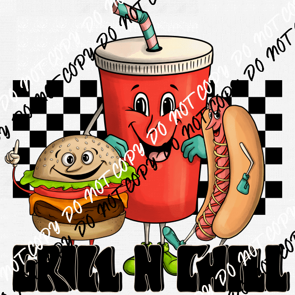 Grill and Chill Hotdog Burger Drink DTF Transfer - We Print U Press DTF Transfers