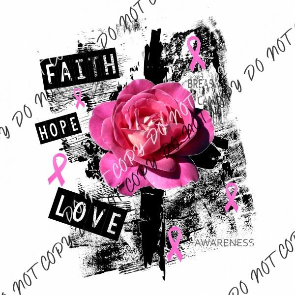 Grunge Rose Breast Cancer Awareness Dtf Transfer