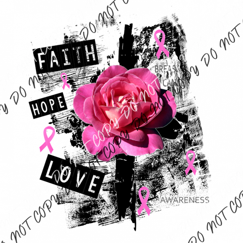 Grunge Rose Breast Cancer Awareness Dtf Transfer