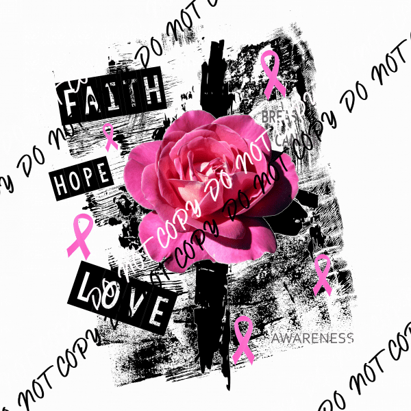 Grunge Rose Breast Cancer Awareness DTF Transfer - We Print U Press DTF Transfers