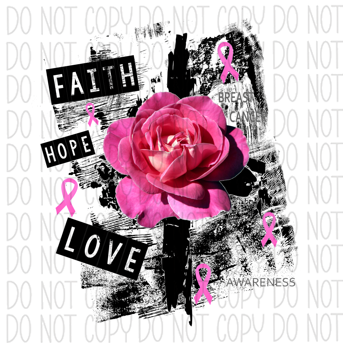 Grunge Rose Breast Cancer Awareness Dtf Transfer