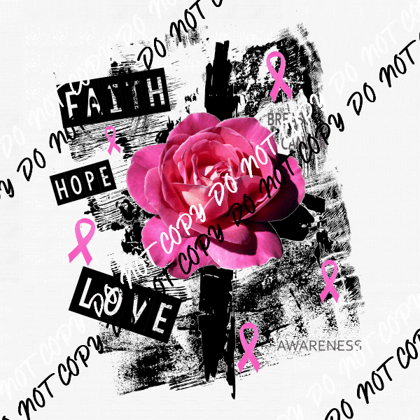 Grunge Rose Breast Cancer Awareness DTF Transfer - We Print U Press DTF Transfers
