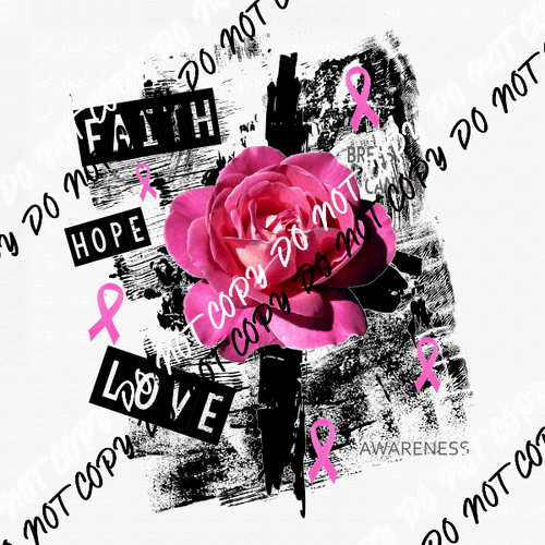 Grunge Rose Breast Cancer Awareness DTF Transfer - We Print U Press DTF Transfers