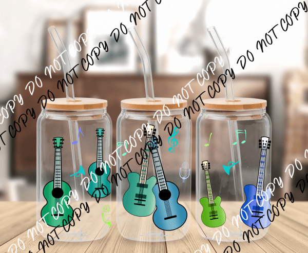 Guitars UV Transfer for 16 oz Glass Can - We Print U Press DTF Transfers