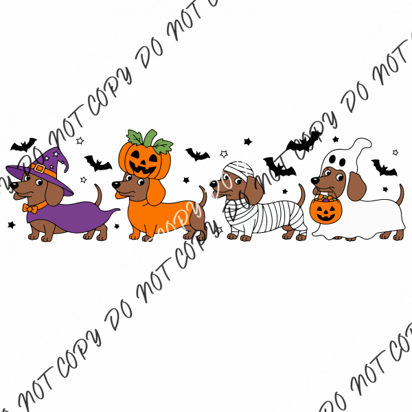 Halloween Dachshunds in Costume DTF Transfer RTP DTF Transfers