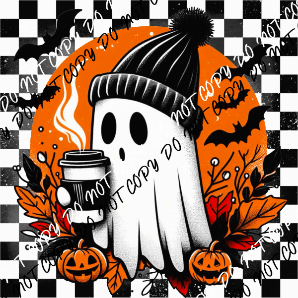 Halloween Ghost Checkered Background DTF Transfer - We Print U Press DTF Transfers