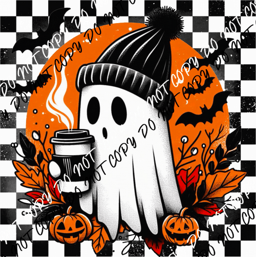 Halloween Ghost Checkered Background DTF Transfer - We Print U Press DTF Transfers