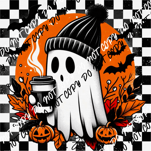 Halloween Ghost Checkered Background DTF Transfer - We Print U Press DTF Transfers