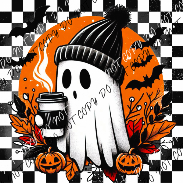 Halloween Ghost Checkered Background Dtf Transfer Rtp Transfers