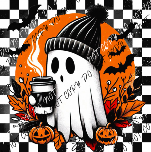 Halloween Ghost Checkered Background Dtf Transfer Rtp Transfers