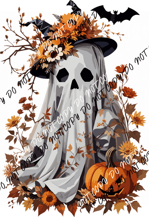 Halloween Ghost With Pumpkin DTF Transfer - We Print U Press DTF Transfers