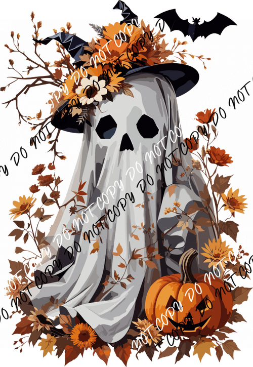 Halloween Ghost With Pumpkin DTF Transfer - We Print U Press DTF Transfers