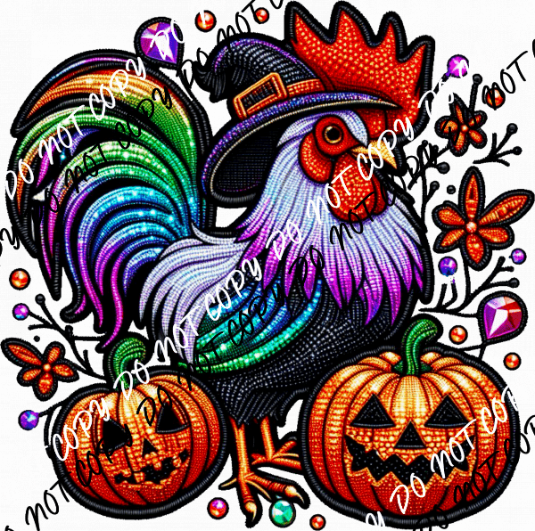 Halloween Rooster Faux Embroidery DTF Transfer - We Print U Press DTF Transfers