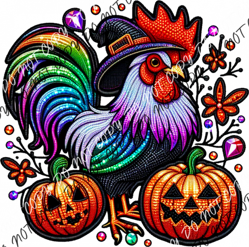 Halloween Rooster Faux Embroidery Dtf Transfer Rtp Transfers