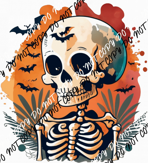 Halloween Skelly with Bats DTF Transfer - We Print U Press DTF Transfers