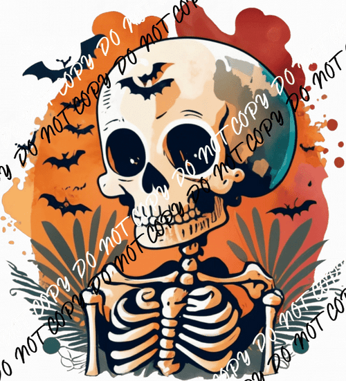 Halloween Skelly with Bats DTF Transfer - We Print U Press DTF Transfers