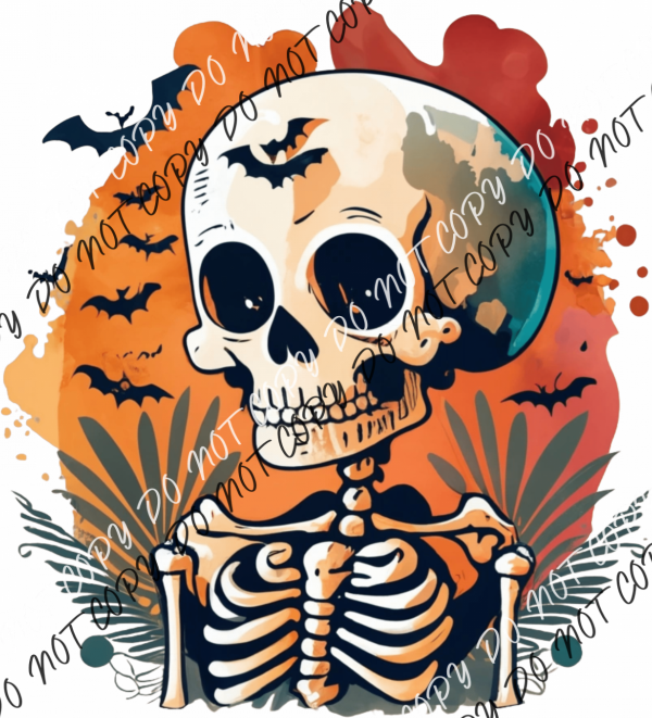 Halloween Skelly With Bats Dtf Transfer Rtp Transfers