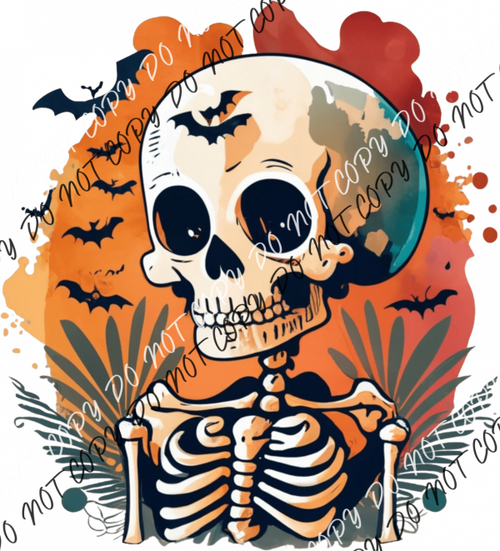 Halloween Skelly With Bats Dtf Transfer Rtp Transfers