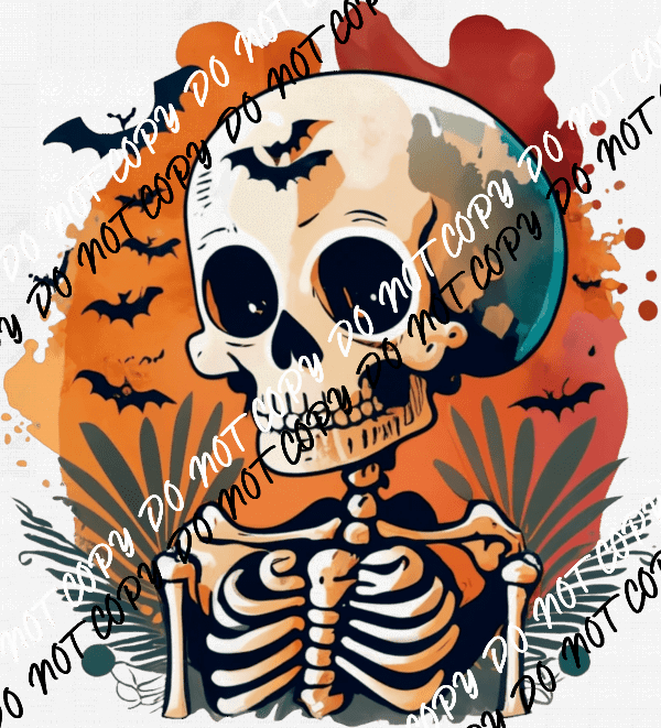 Halloween Skelly with Bats DTF Transfer - We Print U Press DTF Transfers