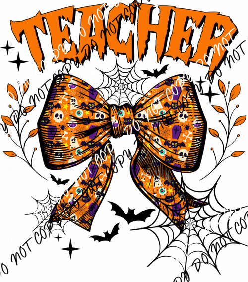 Halloween Teacher Bow DTF Transfer - We Print U Press DTF Transfers