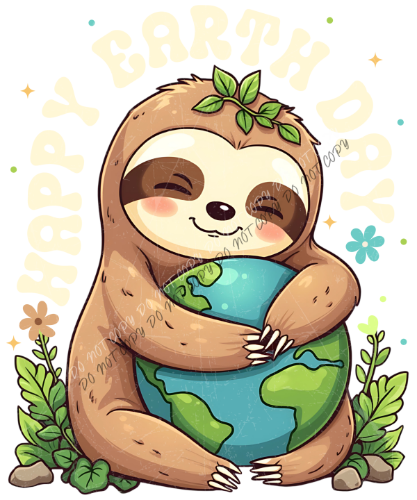Happy Earth Day Sloth DTF Transfer RTP DTF Transfers