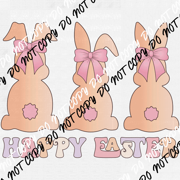 Happy Easter 3 Bunnies DTF Transfer - We Print U Press DTF Transfers