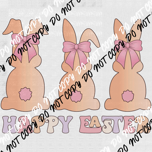 Happy Easter 3 Bunnies DTF Transfer - We Print U Press DTF Transfers