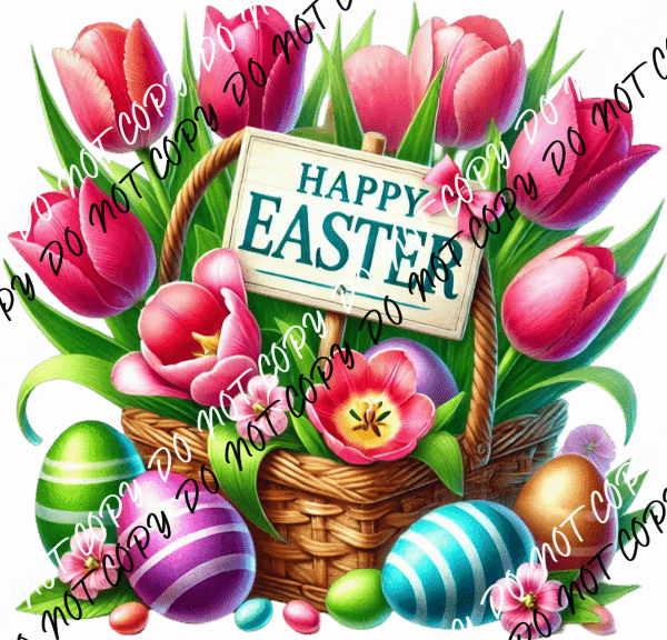Happy Easter Basket with Flowers and Eggs DTF Transfer - We Print U Press DTF Transfers